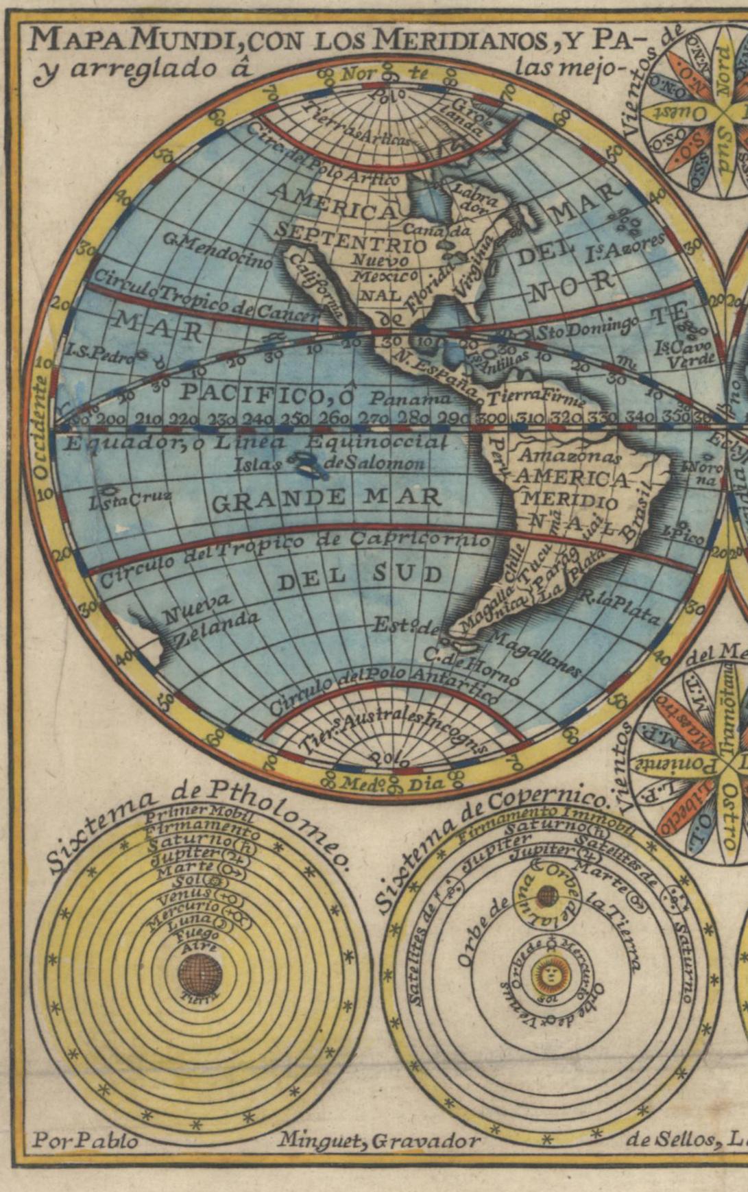 c. 1750 Double-Hemisphere World Map showing California as an Island - Print by Pablo Minguet