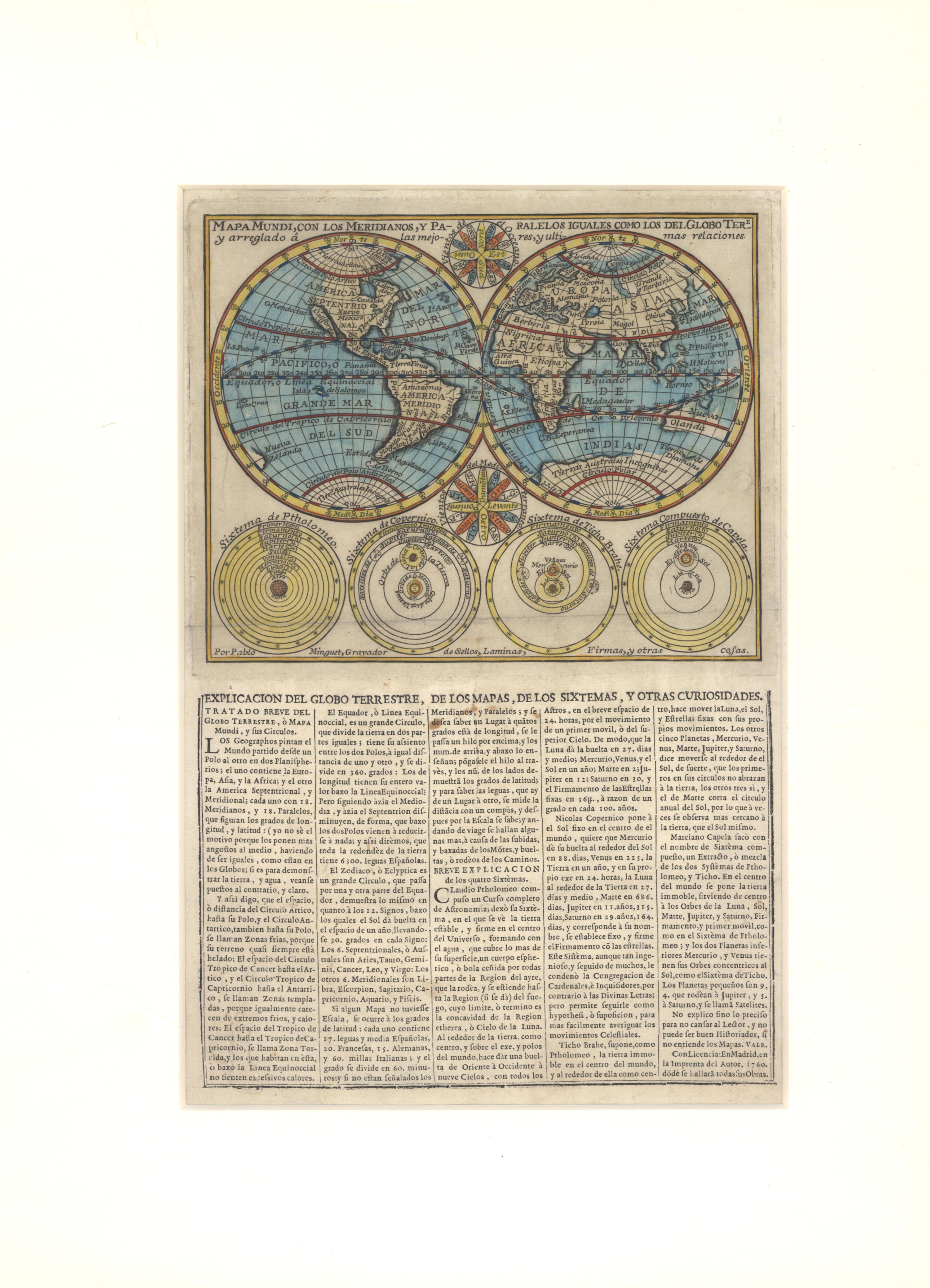 Pablo Minguet Landscape Print - c. 1750 Double-Hemisphere World Map showing California as an Island