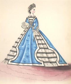 Elaborate Victorian Blue Crinoline Bridal Gown
