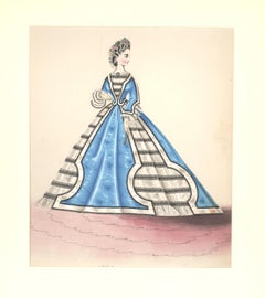 Elaborate Victorian Blue Crinoline Bridal Gown