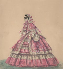 Aufwändiges viktorianisches mauvefarbenes Crinoline-Brautkleid