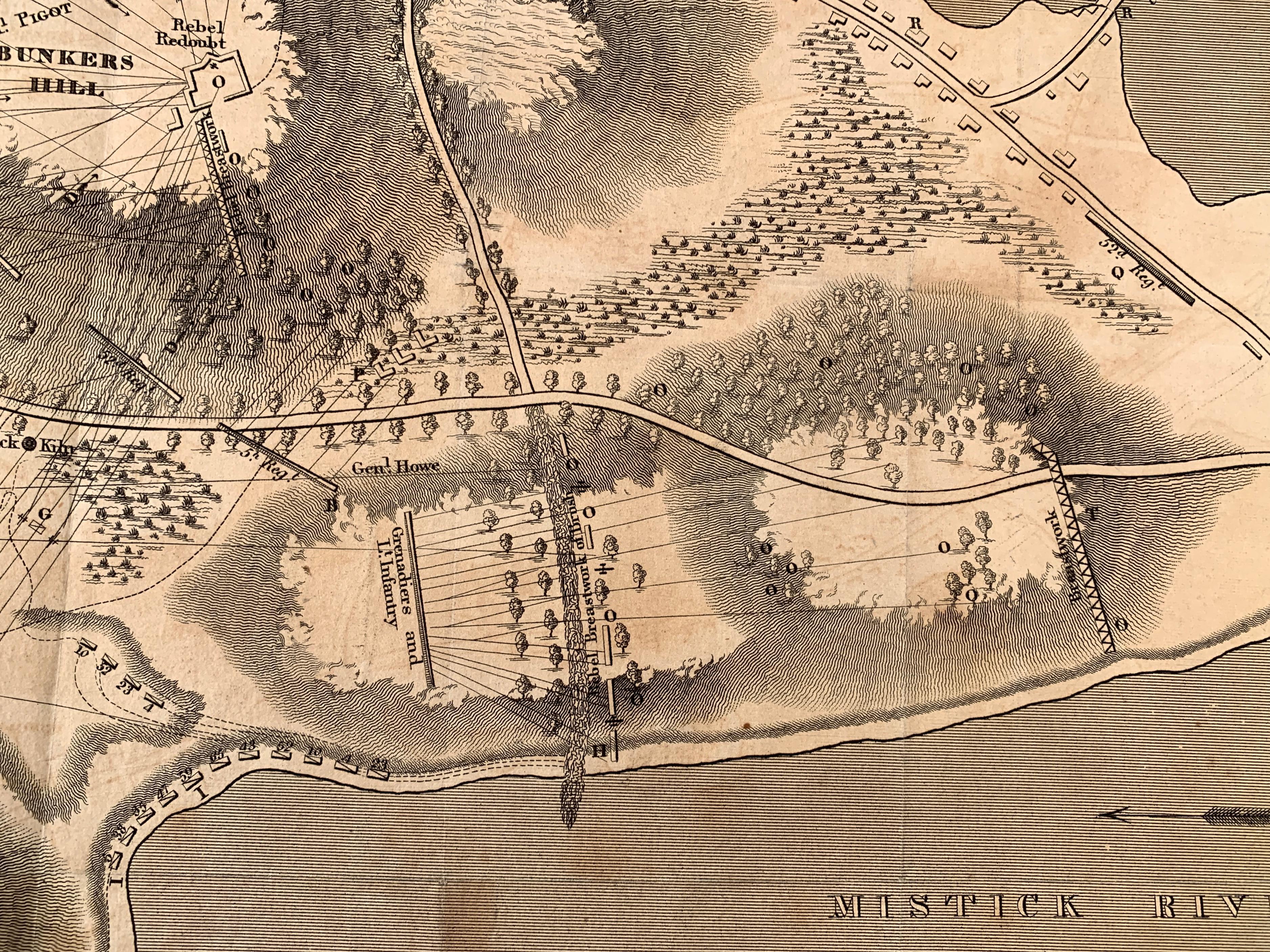 1818 Map of the Battle of Bunker Hill - Realist Print by Henry De Berniere