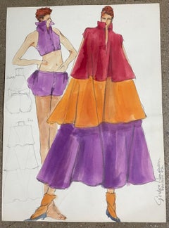Rare Trio of Original Signed Fashion Sketches With Production Notes