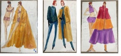 Rare Trio of Original Signed Fashion Sketches With Production Notes