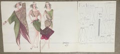 Rare croquis de mode original en 3 parties avec notes de production