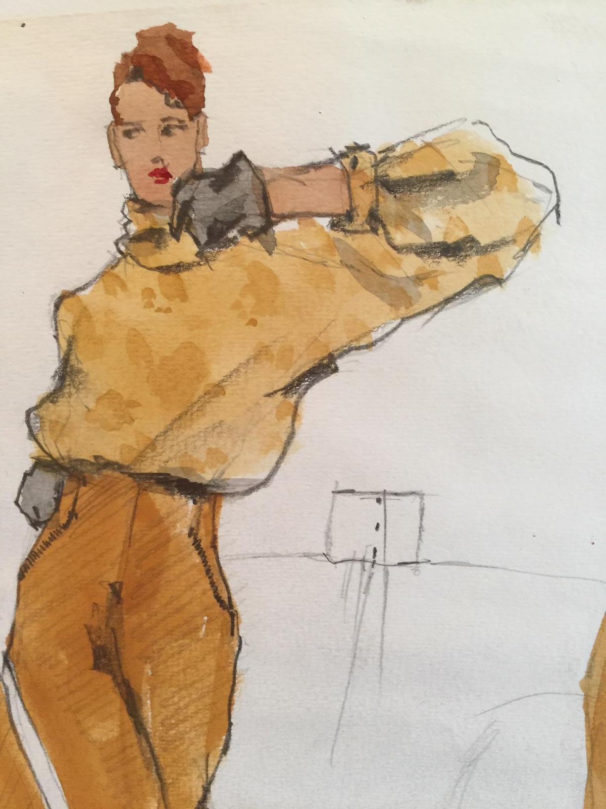 Rare Original Fashion Sketch With Production Notes - Realist Painting by Gordon Henderson