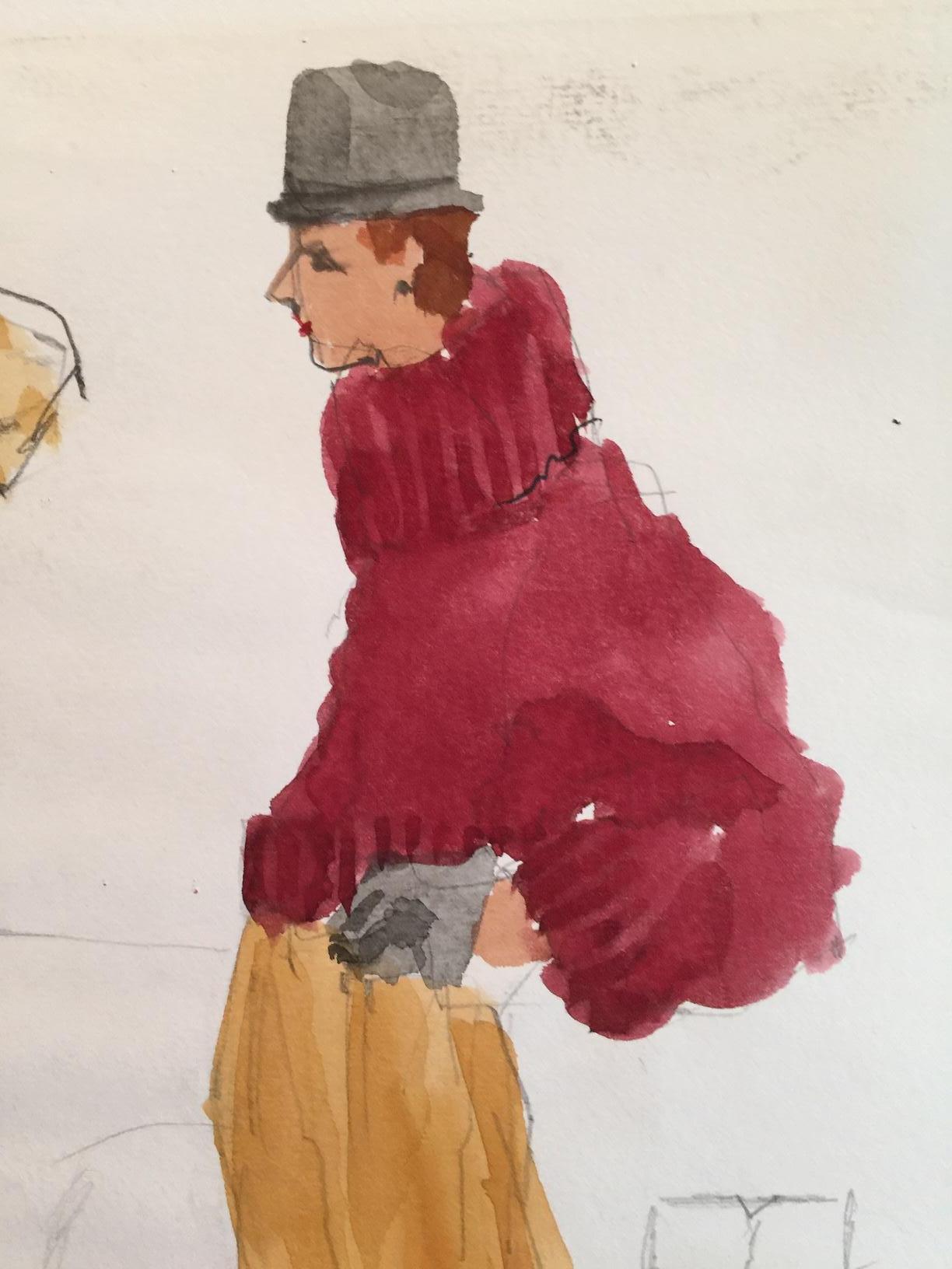 Rare Original Fashion Sketch With Production Notes - Beige Figurative Painting by Gordon Henderson