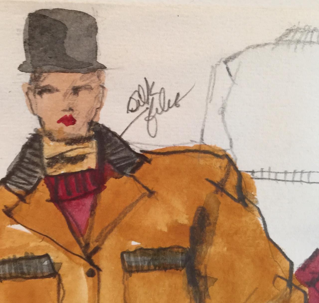 Rare Original Fashion Sketch With Production Notes - Painting by Gordon Henderson