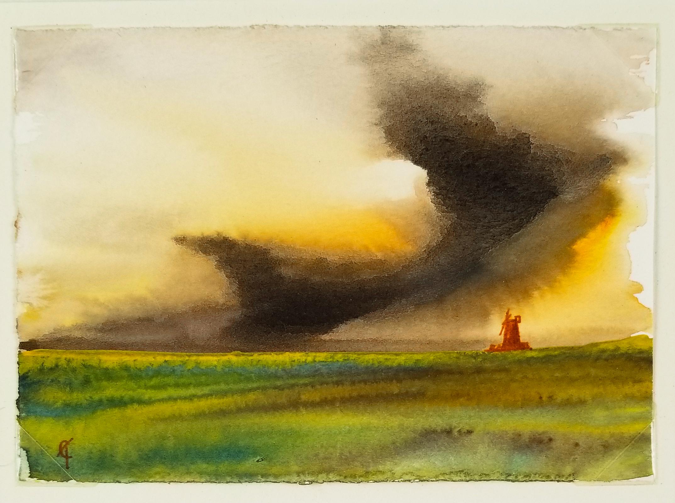 Trio of Impressionist Turbulent Sky Scenes - Art by Unknown