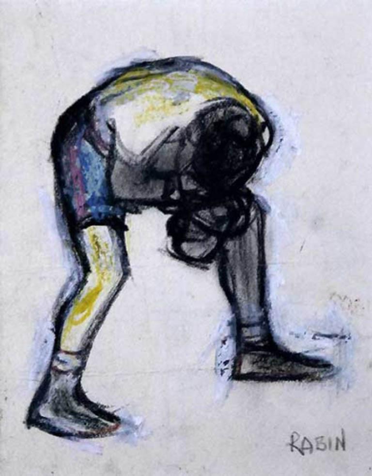 Samuel Rabin Figurative Art - The Catcher  -  20th Century Wax Crayon Portrait