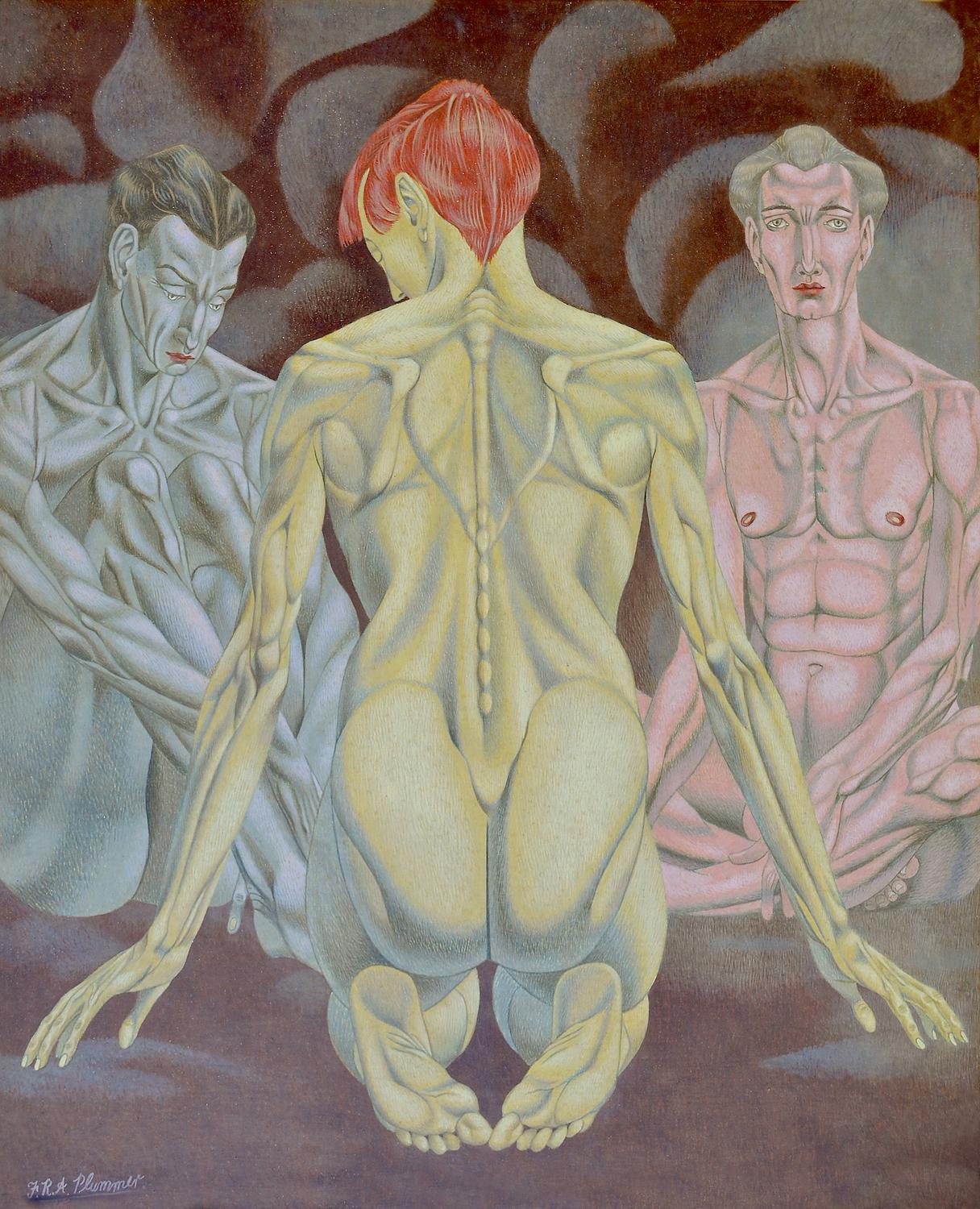 Francis Plummer Figurative Painting - The Triple Deity, 20th Century Egg Tempera