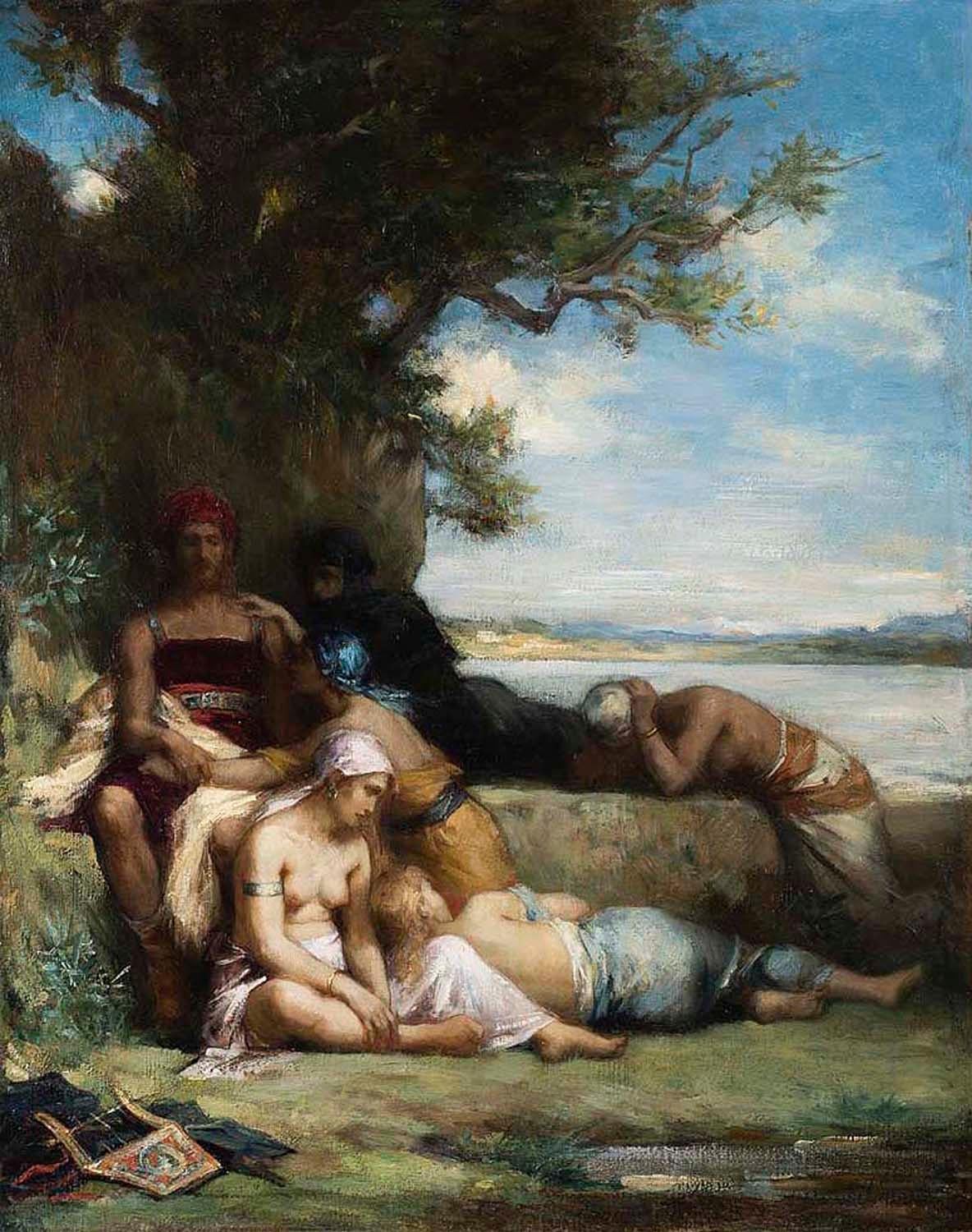 Jacques-Ferdinand Humbert Figurative Painting - Orpheus mourning the death of Eurydice, Late 19th Century Oil Greek Myth 