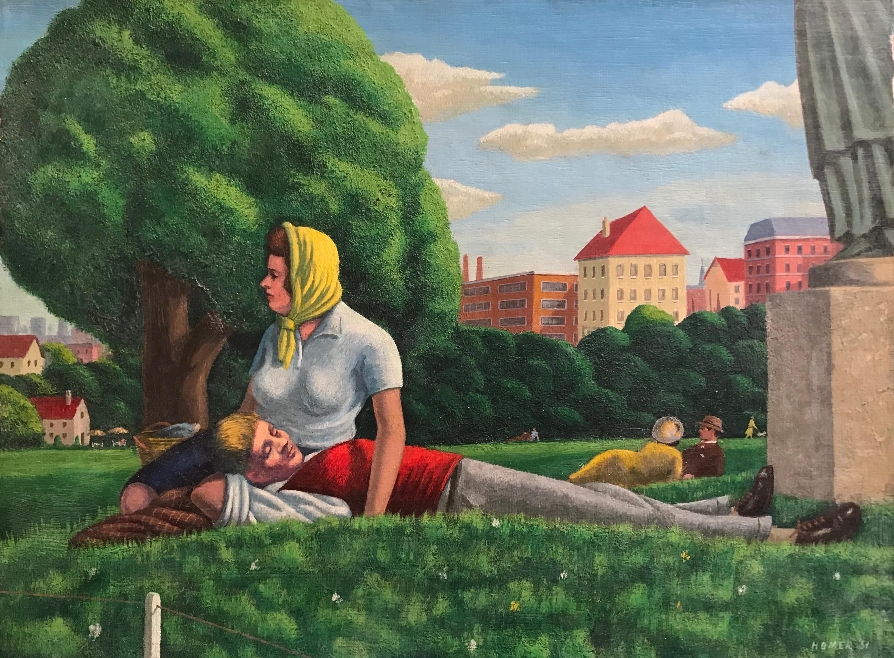 Landscape Painting di Grace Homer - Domenica pomeriggio, Gouache 1960