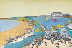 The Opening of the Pavilion, Scarborough, 1920s Art Deco Gouache and Pencil 