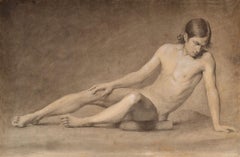 Reclining Youth, 18th Century Nude Graphite on Paper