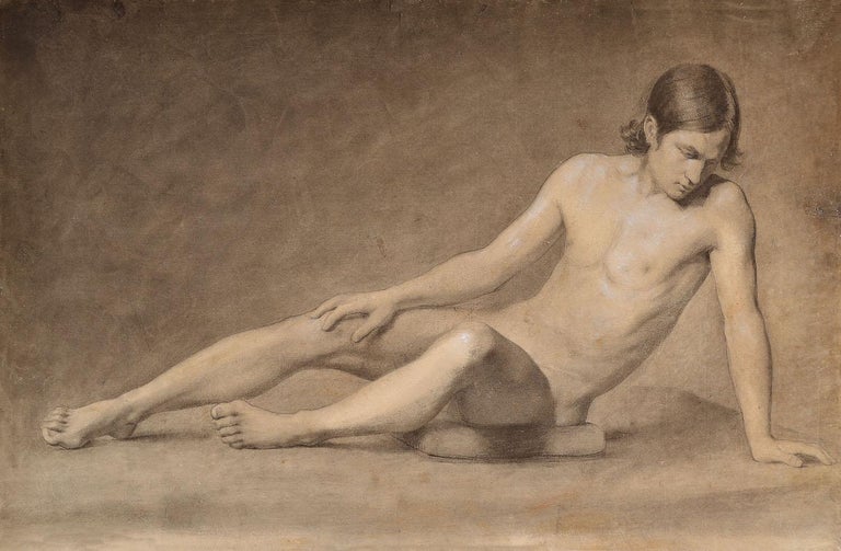 Reclining Youth, 18th Century Nude Graphite on Paper - Art by French Old Master