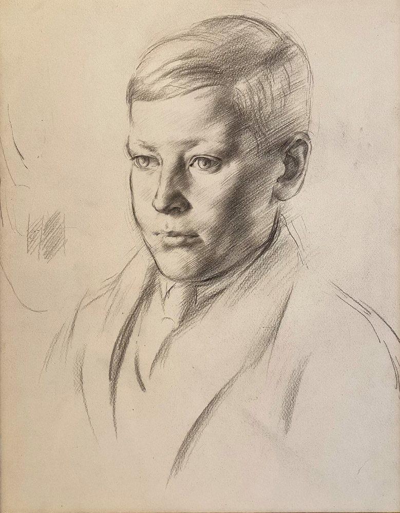 Portrait of a Boy, 20th Century Graphite on Paper - Art by James Stroudley