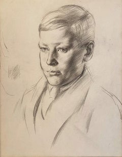 Vintage Portrait of a Boy, 20th Century Graphite on Paper