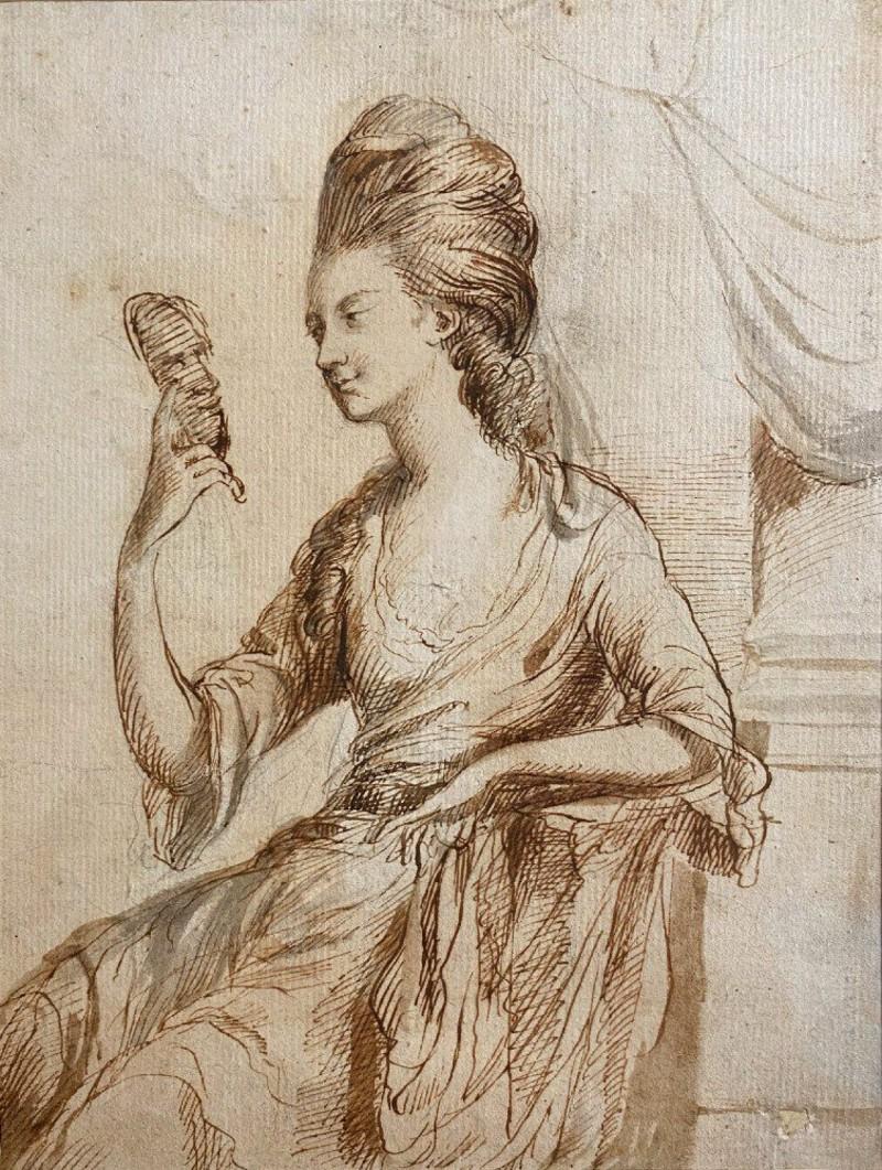 Portrait of Lady, 18th Century English Pen and Ink - Art by Ozias Humphry