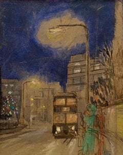 Christmas in the City  20th Century Pastel & Watercolour London Scene