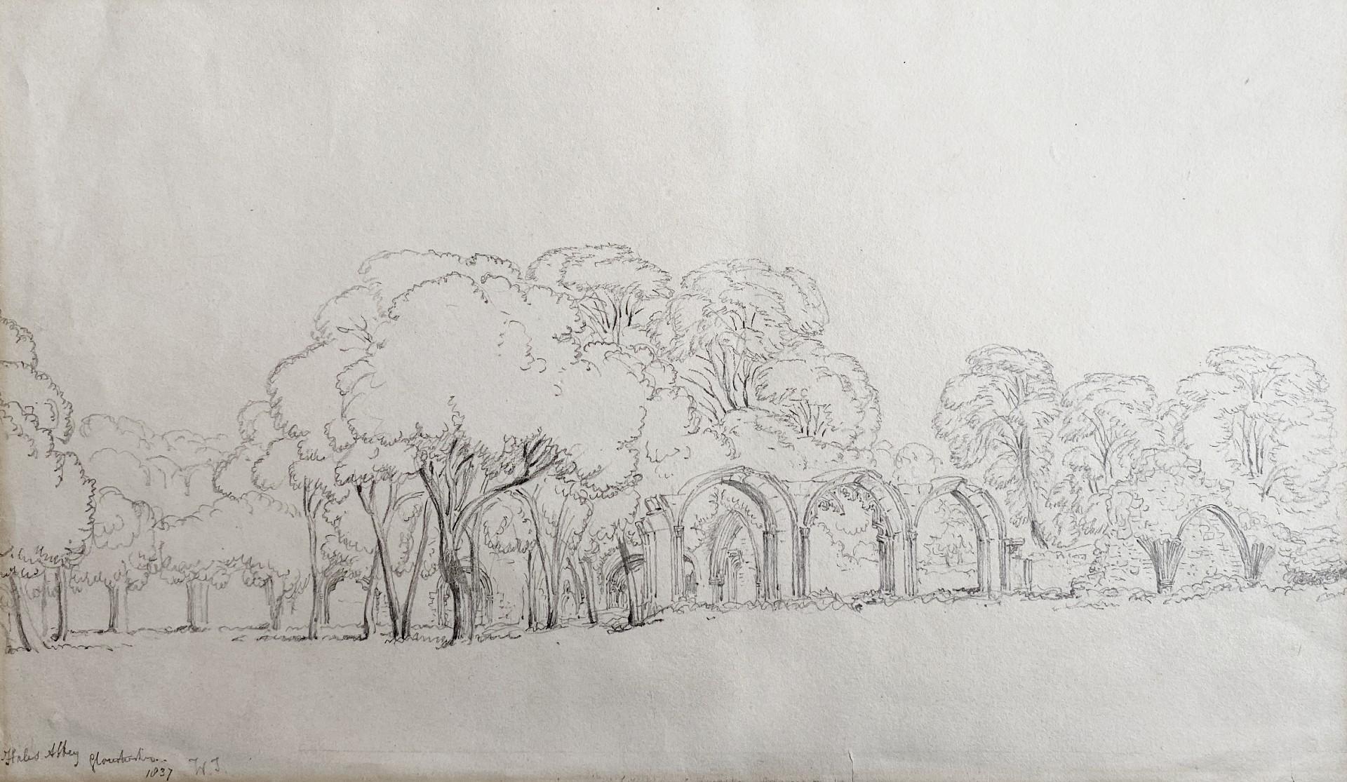 Ruins of Hailes Abbey, 19th century landscape sketch 