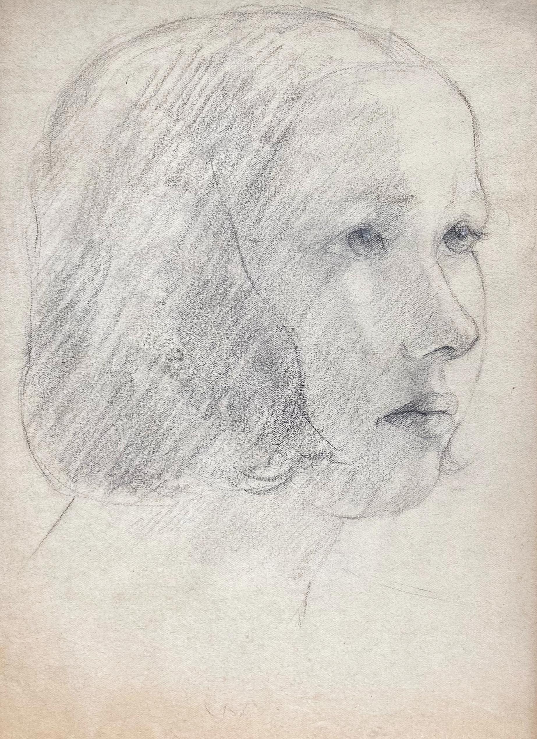 The New Haircut, 20th Century portrait of a Young Girl, drawing