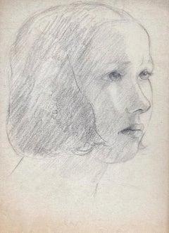 The New Haircut, 20th Century portrait of a Young Girl, drawing