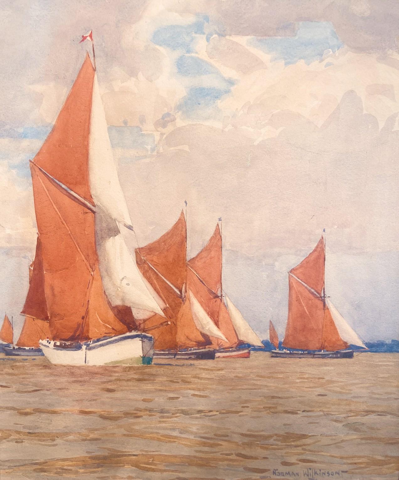 Norman Wilkinson CBE PRI Landscape Art - Thames Barges under Full Sail, 20th Century Watercolour