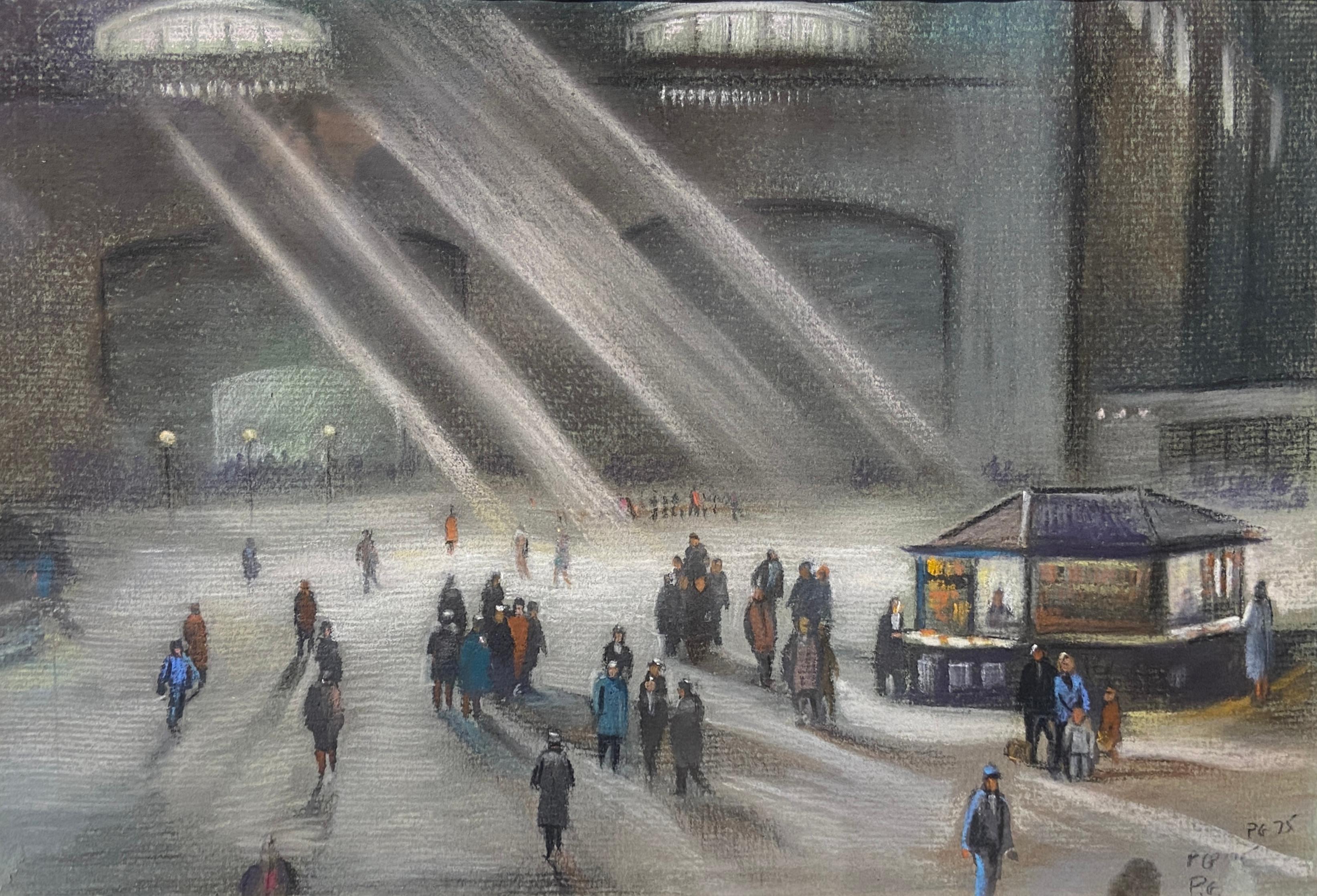 Peter Gardner Interior Art - The Train Station, Mid 20th Century Signed Pastel