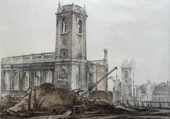 Vintage St Nicholas Cole Abbey and St Mary Somerset Church, London, The Blitz