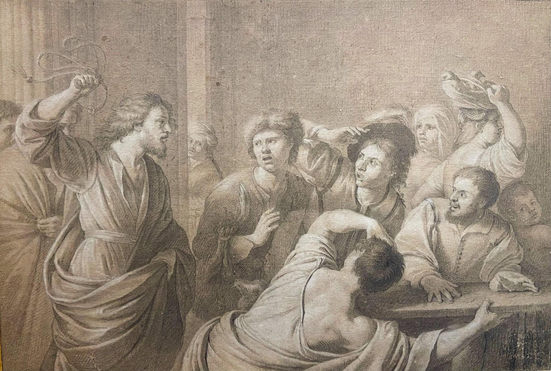 Pencil and chalk on paper
Image size: 8 1/2 x 13 inches (22 x 33cm)


This wonderful drawing depicts 'The Cleansing of the Temple', a biblical narrative where Christ expels merchants and the money changers from the Temple in Jerusalem. This is