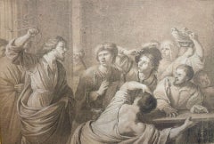 Antique The Cleansing of the Temple, Late 18th European School Graphite Drawing