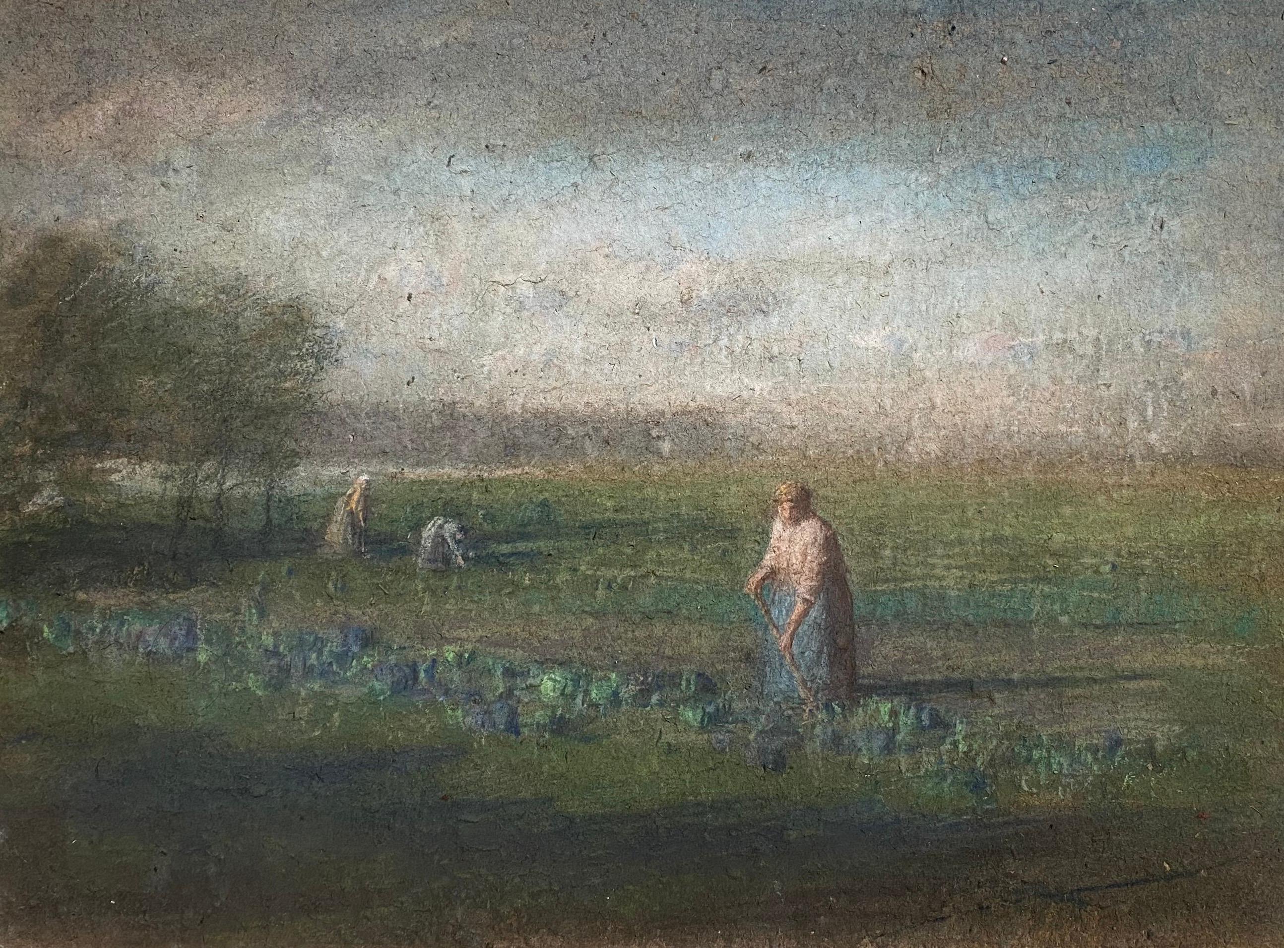 Travailleurs des champs, dessin au pastel du XIXe siècle
