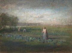 Trabajadores del campo, dibujo al pastel del siglo XIX