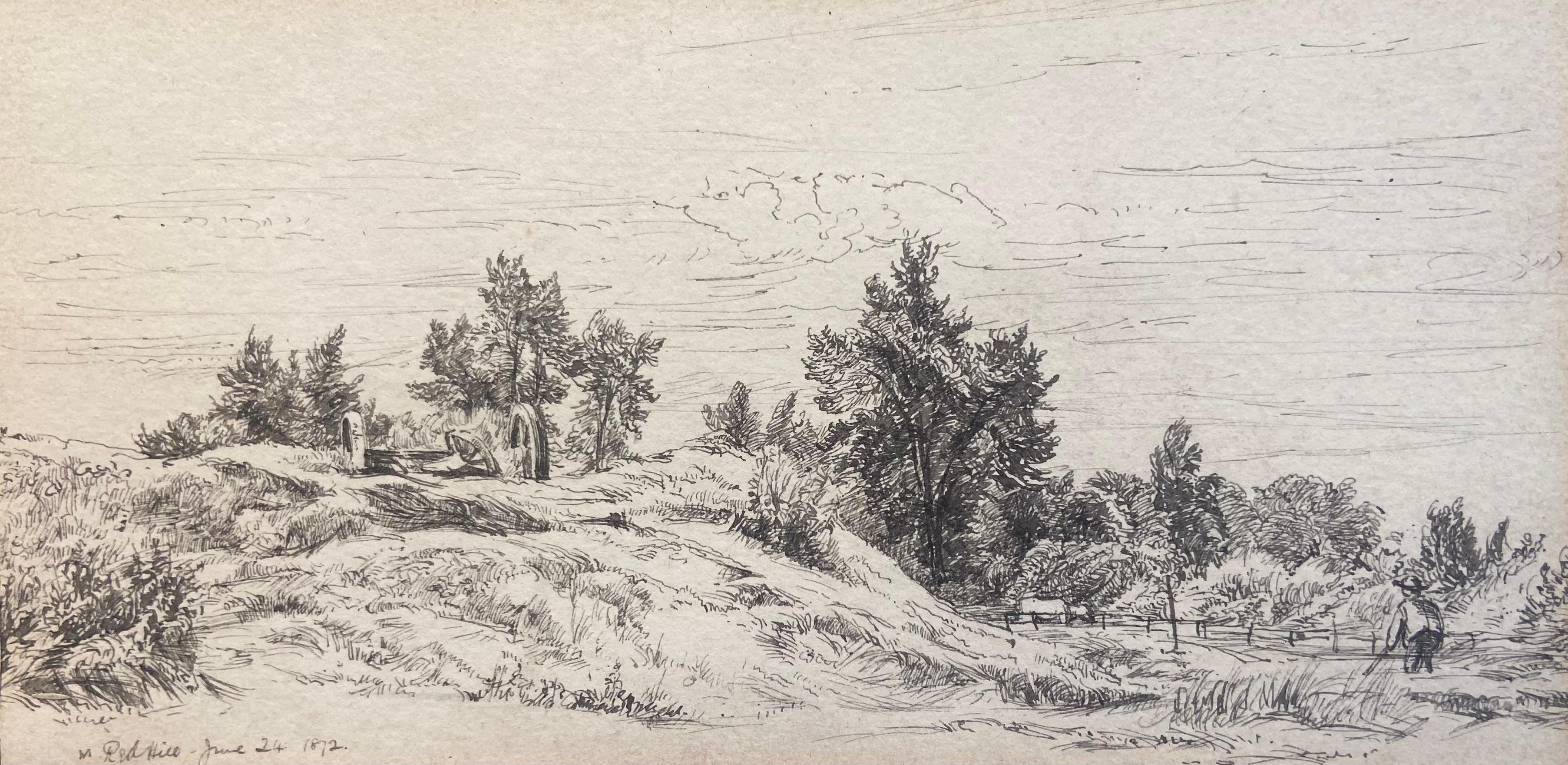 Samuel Palmer (b.1805) Landscape Art - A View Near Redhill, 19th Century Pen and Ink Drawing by Samuel Palmer