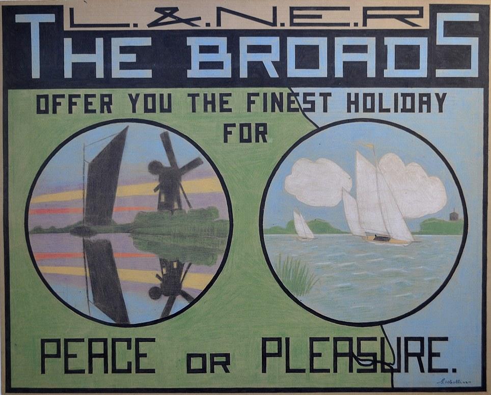 G.H. Collins Landscape Art – Originales britisches Transportplakat „The Broads“, 20. Jahrhundert