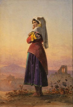 The Tambourine Player, Watercolour Painting, Dated 1853