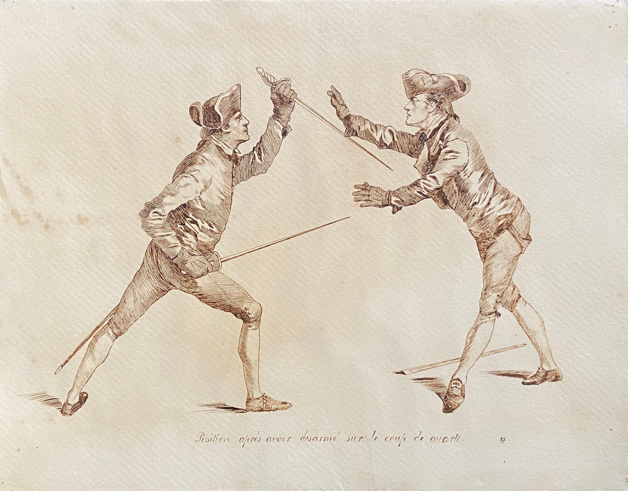 20th Century French School Figurative Art - The School of Arms, Pen and Ink Fencing Drawings, c.1920s French