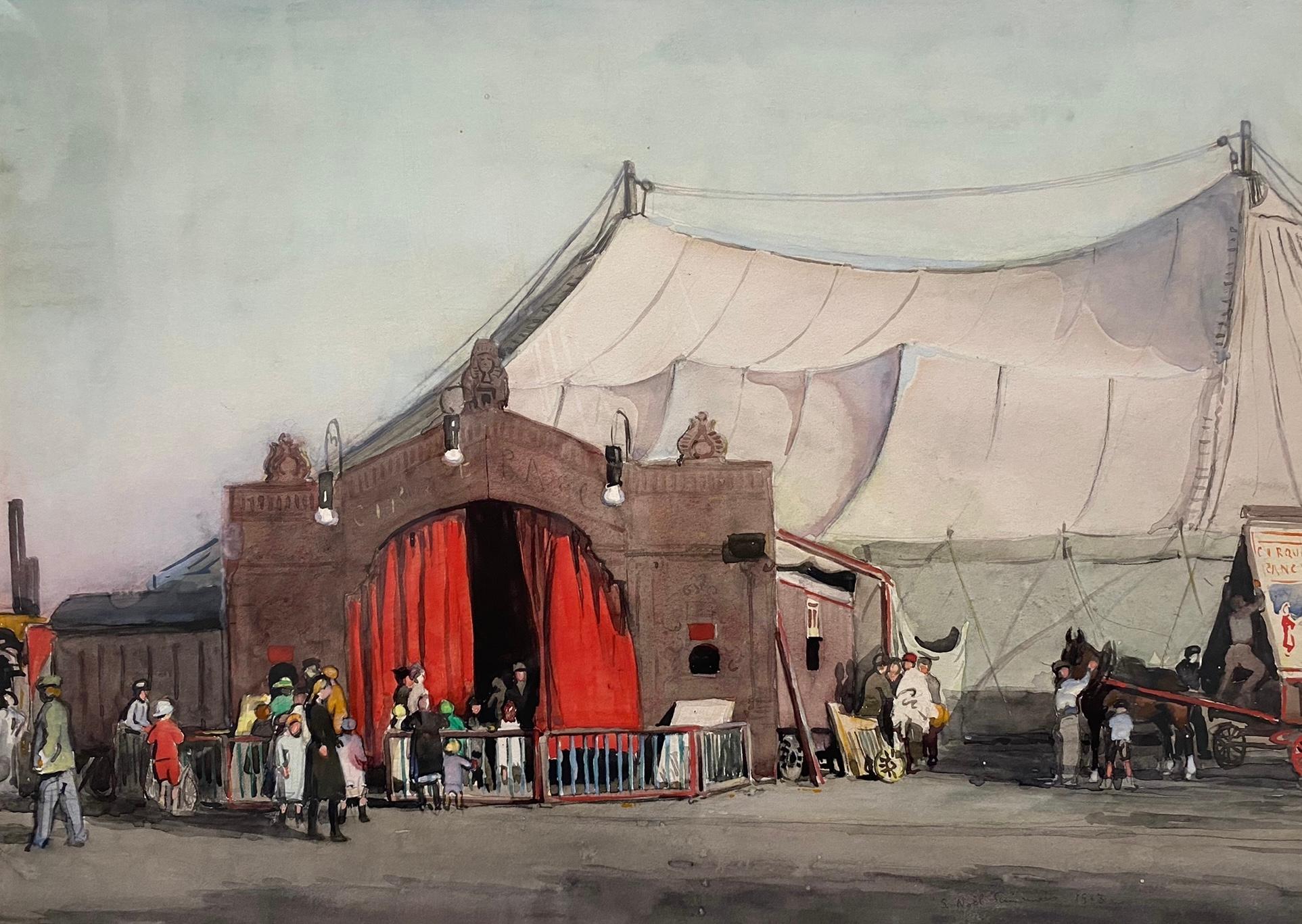 Sydney Noel Simmons Figurative Art - Cirque Rancy, Signed and Dated 1913 English Watercolour