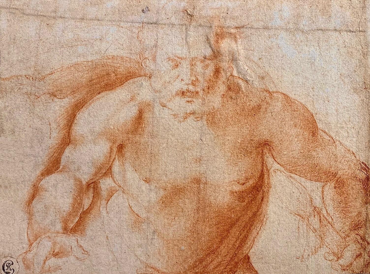 Michelangelo Figurative Art - Figure from the Battle of Cascina, 18th Century Italian Red Chalk 