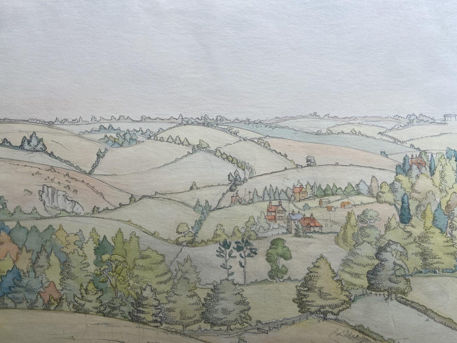 Gordon Scott Landscape Art - View Outside of Warlingham, 20th Century British Watercolour