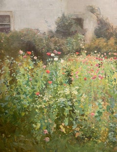 Garden in Bloom, 19th Century British Oil Landscape