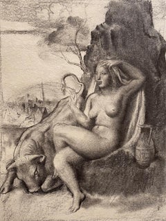 Europa and the Bull, 20th Century British Graphite Drawing, Signed