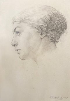 Étude de portrait, 20e siècle, œuvre d'art en graphite, artiste féminine