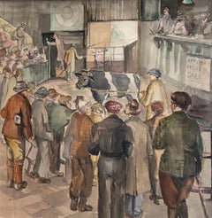 The Cattle Market, aquarelle anglaise signée du 20e siècle