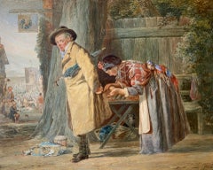 Antique The Chestnut Seller, Victorian Watercolour Genre Scene