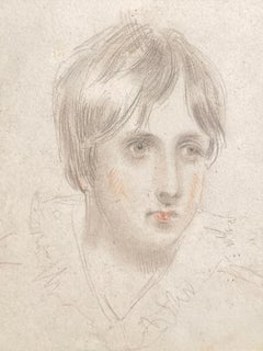Antique Portrait of a Young Man, Early 19th Century English Graphite Sketch 