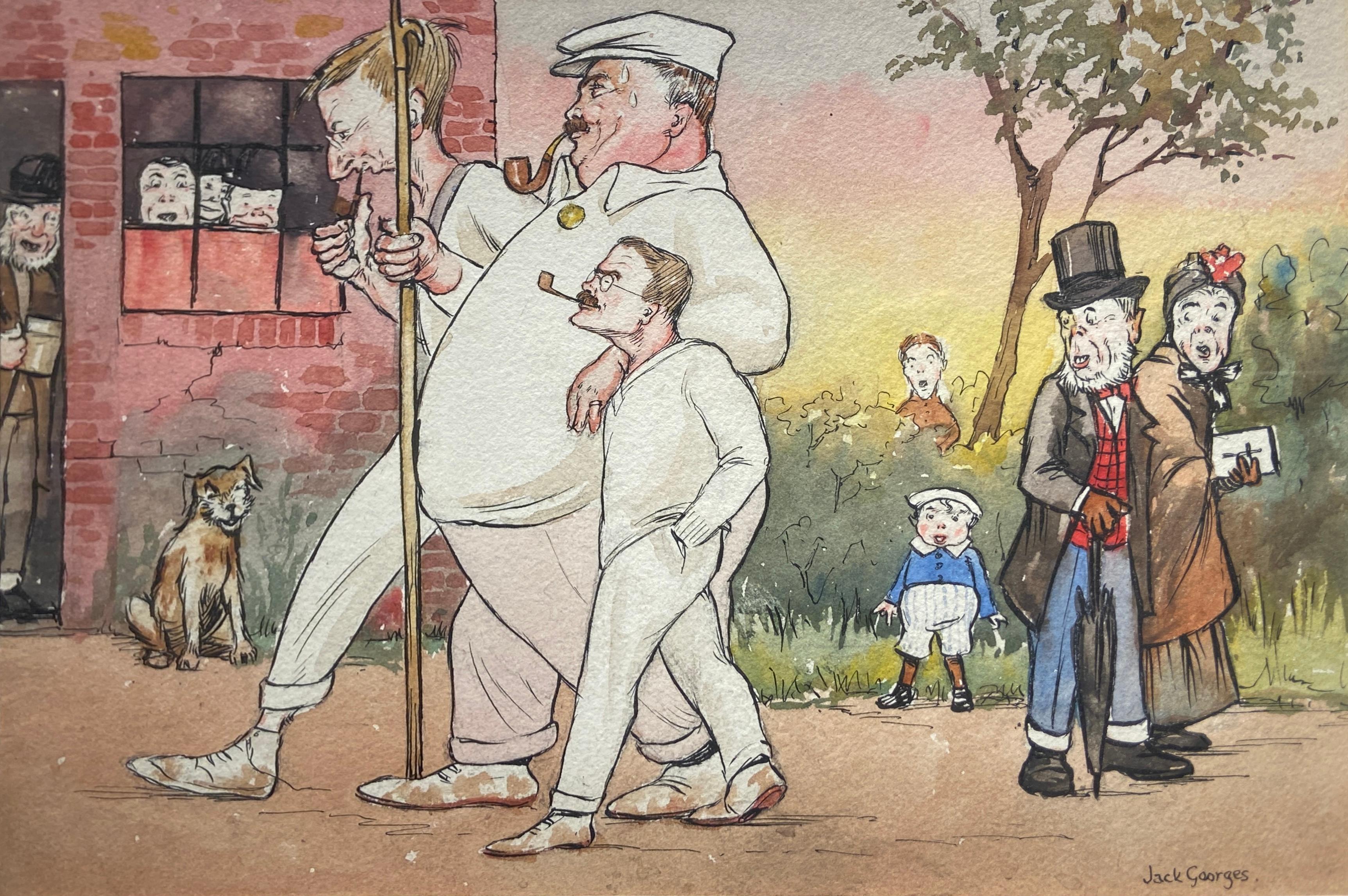Drei Männer ohne ihren Boot, signierte französische Illustration des 20. Jahrhunderts