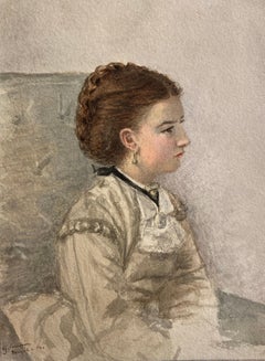 Antique Sketch from Life, 19th Century English Watercolour, Girl in Profile