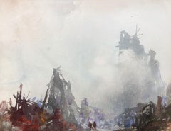 Vintage The Blitz, World War Two Landscape, 20th Century, British Watercolour